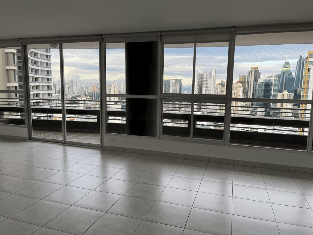Spacious bathroom featuring vessel sink, glass shower, modern fixtures in PH El Cangrejo Tower apartment for rent Panama City