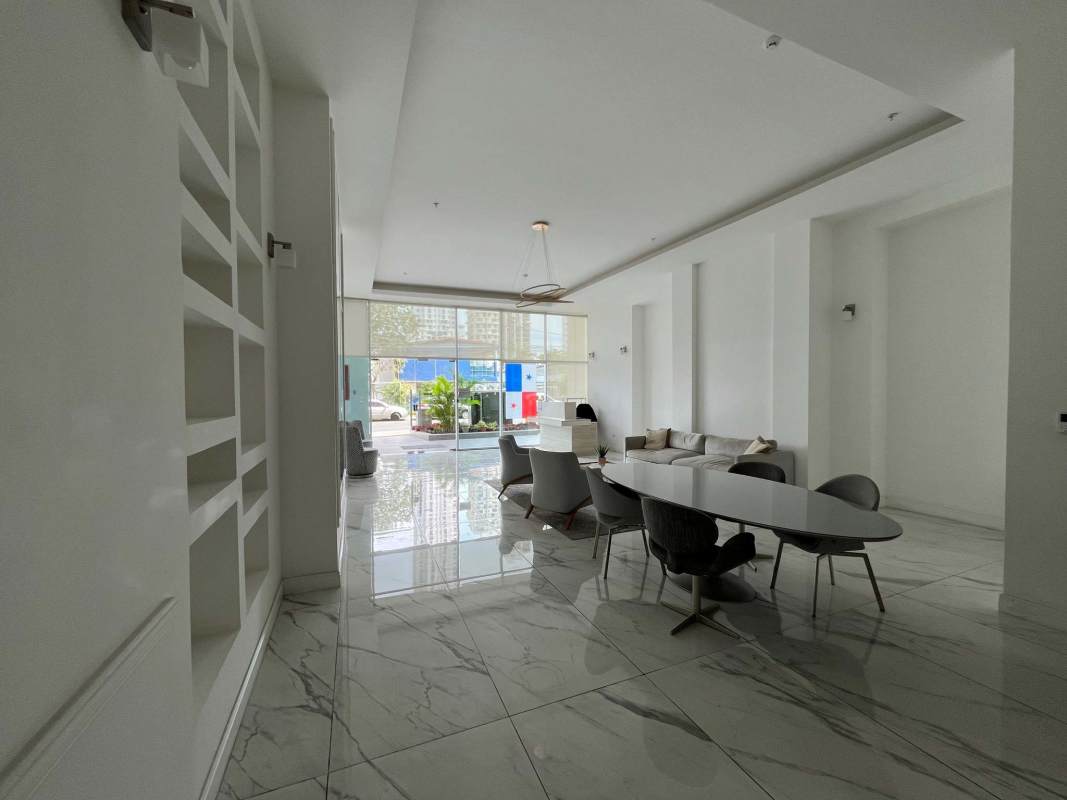 Open plan living dining area with floor to ceiling windows PH Milano Tower Panama City