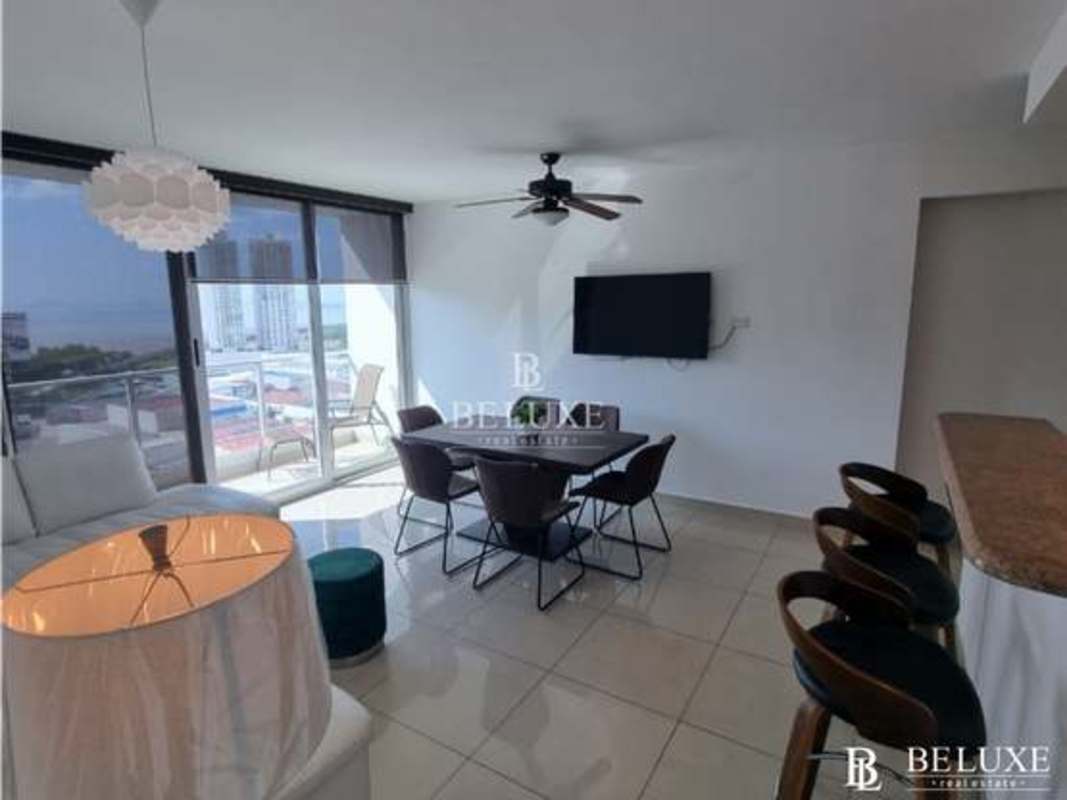 Secondary bedroom with large windows cityscape view in PH Top Towers Costa del Este Panama