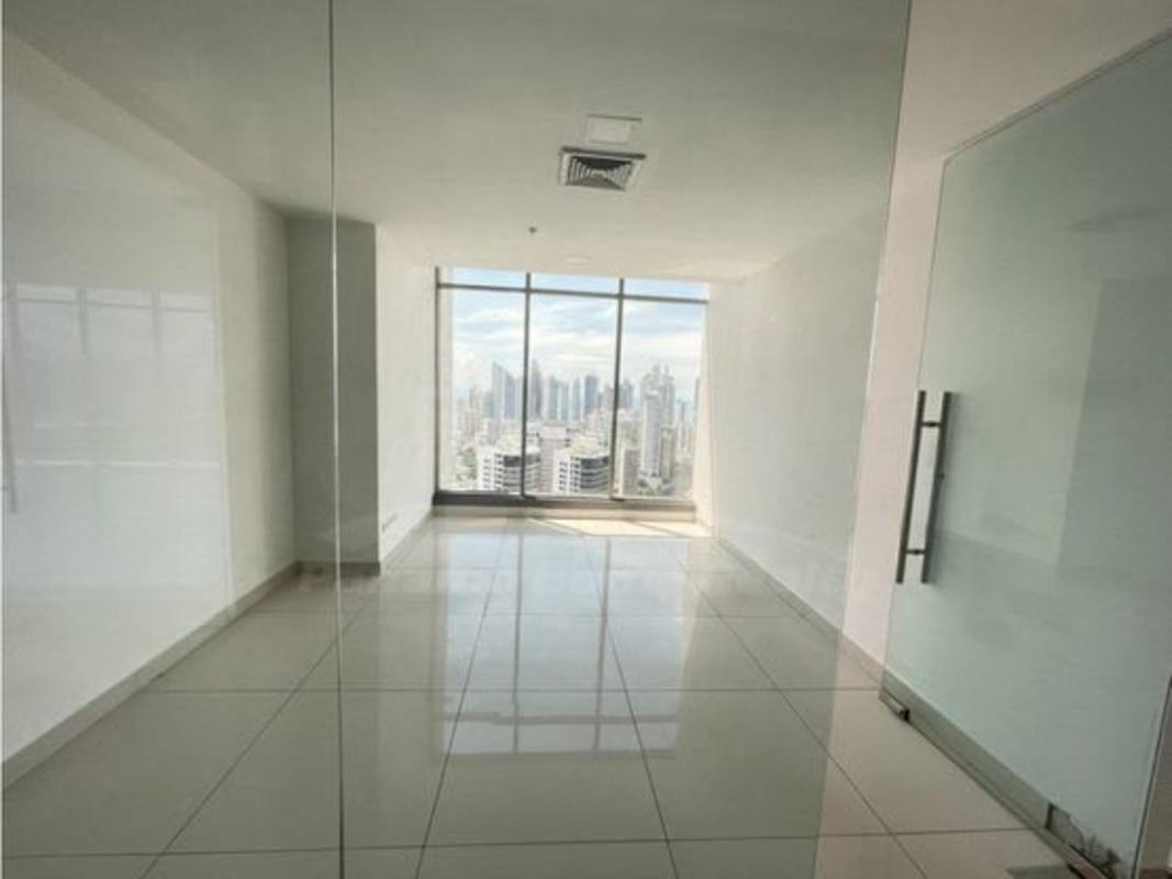Finished flexible office interior with glass walls and city outlook PH BICSA Tower Panama