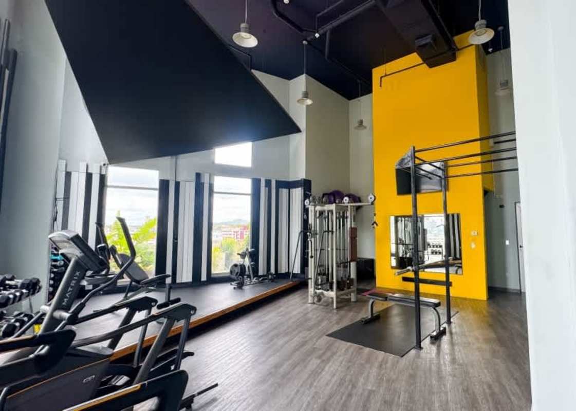 Modern gym city views cardio weights PH Element Tower Panama City