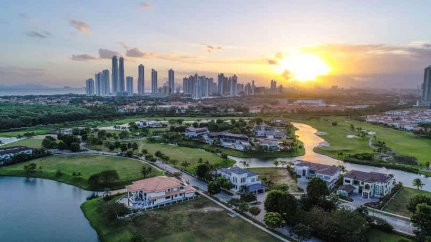 Lakes and landscaped paths in luxury Santa María community near Panama City