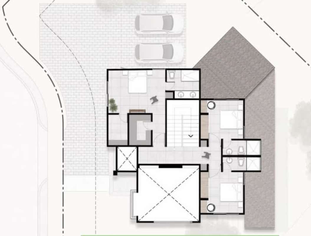 Second floor layout with bedrooms, living area, balcony of luxury eco-smart house Albrook Panama