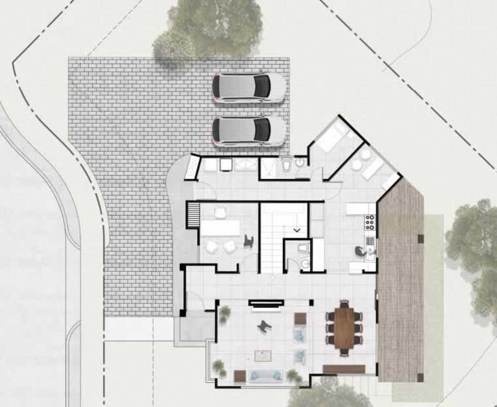 Ground-level landscaped gardens with natural pond, waterfall and stone pathways in Jardin Residences Albrook