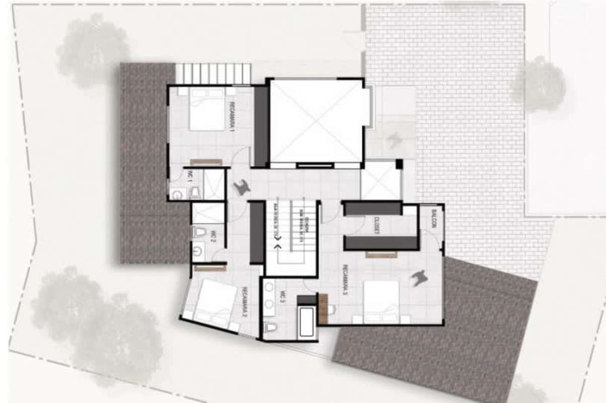 3 bedroom modern layout walk-in closets balconies bathrooms plan Albrook Panama