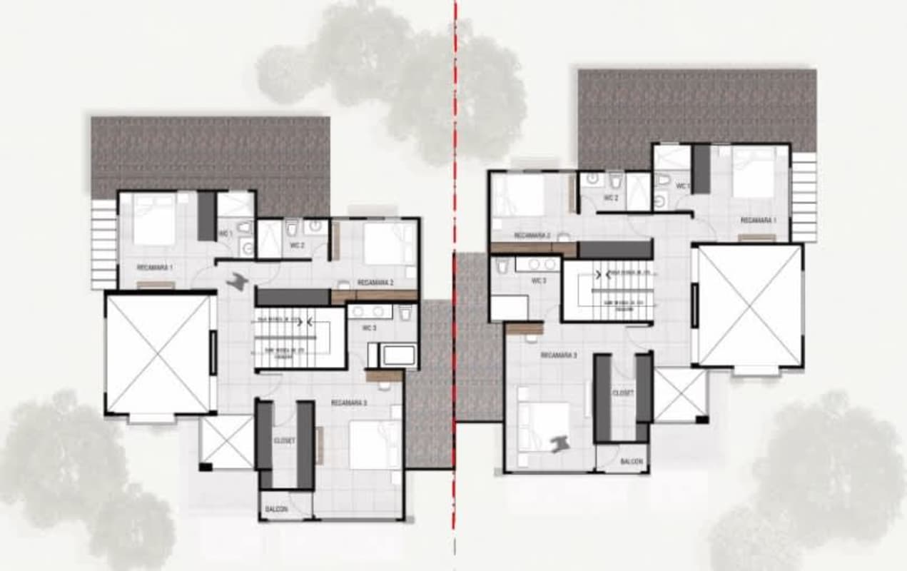 Symmetrical duplex layout with balconies, bathrooms, bedrooms in Jardines de Albrook Panama