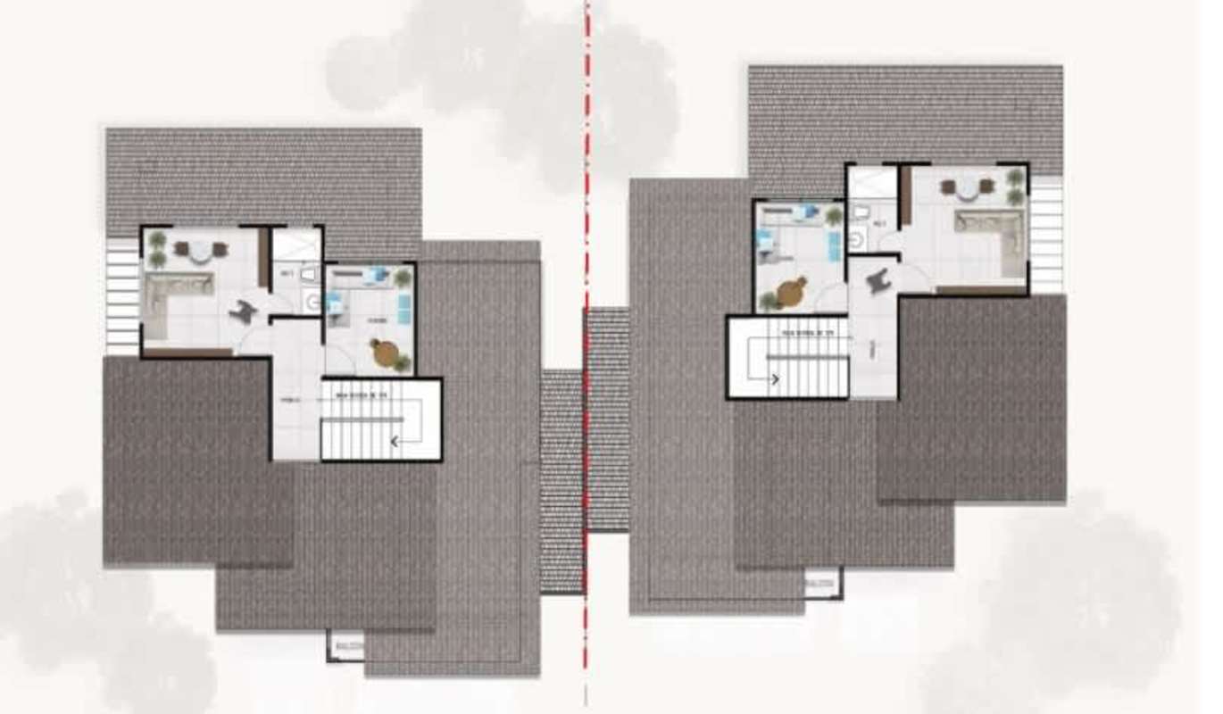 Second floor duplex plan with bedrooms, bathrooms and balconies eco house Ciudad Jardín Albrook