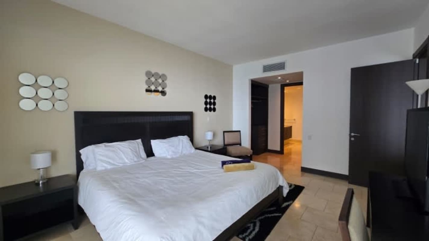 Second bedroom with large window, modern style at Ocean Reef Islands Punta Pacífica Panama
