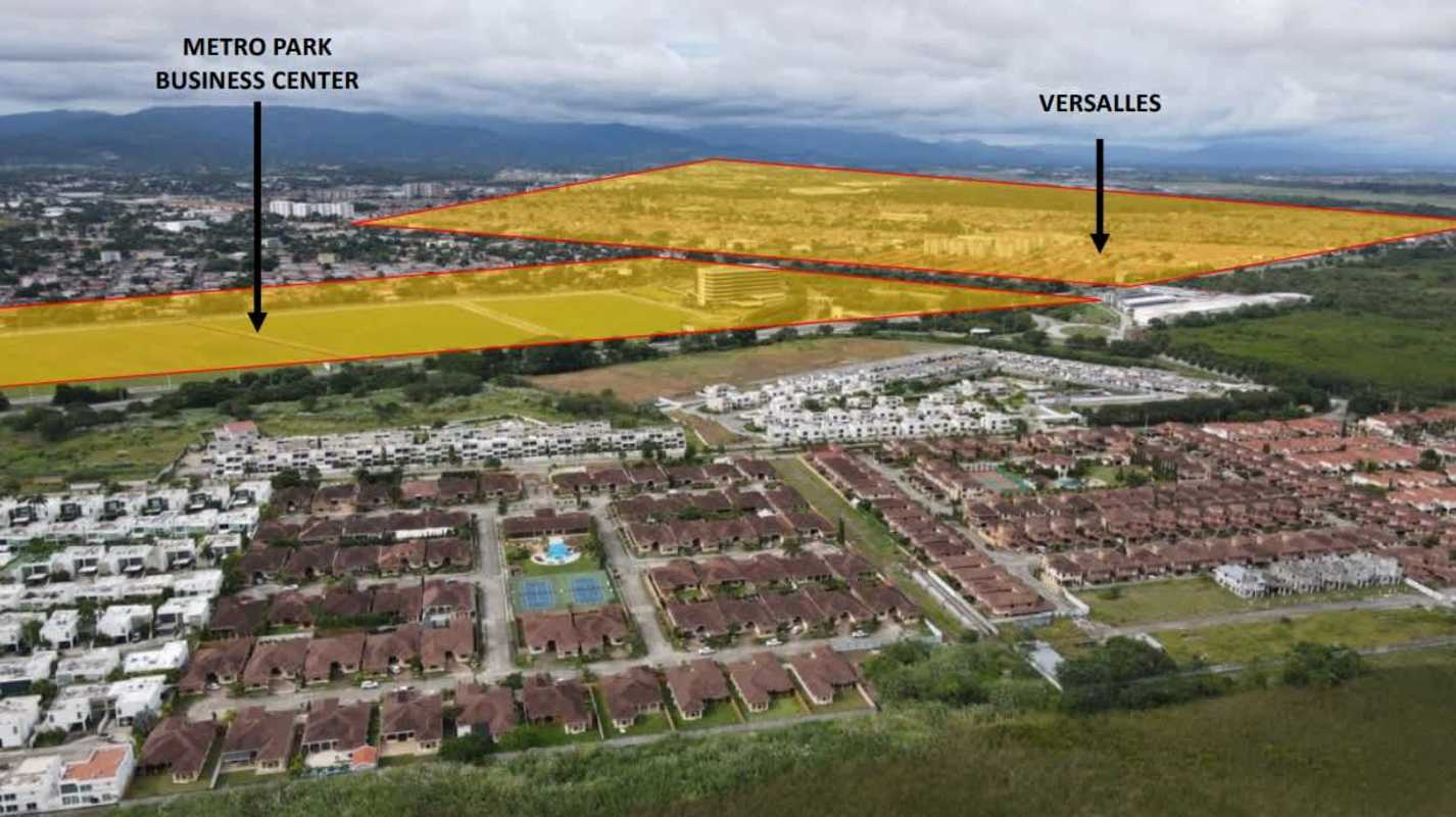 Aerial panoramic showcasing commercial and residential growth areas in Costa Sur Panama City