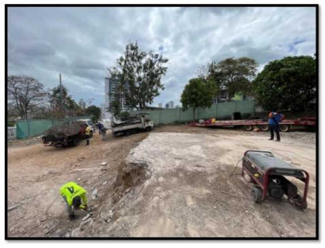 Construction trucks and dug land at Urbanización Los Angeles Lot L-17 Pedregal Panama