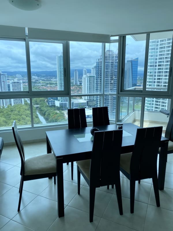 Contemporary bathroom glass shower granite vanity in PH Riverside Costa del Este Panama apartment for sale
