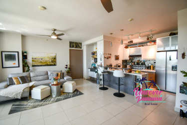 Remodeled kitchen with quartz counters and custom cabinetry at PH Galeones Ensenada Beach Panama