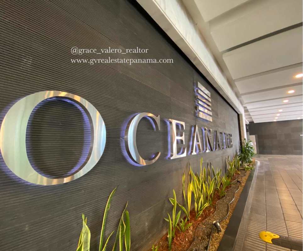 Stylish luxury lobby entrance with Oceanaire branding and concierge in Punta Pacifica Panama