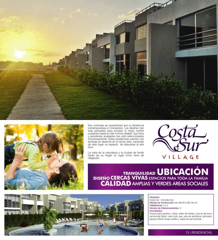 Exterior townhouses with balconies, large windows and landscaped gardens in Costa Sur Village Panama City