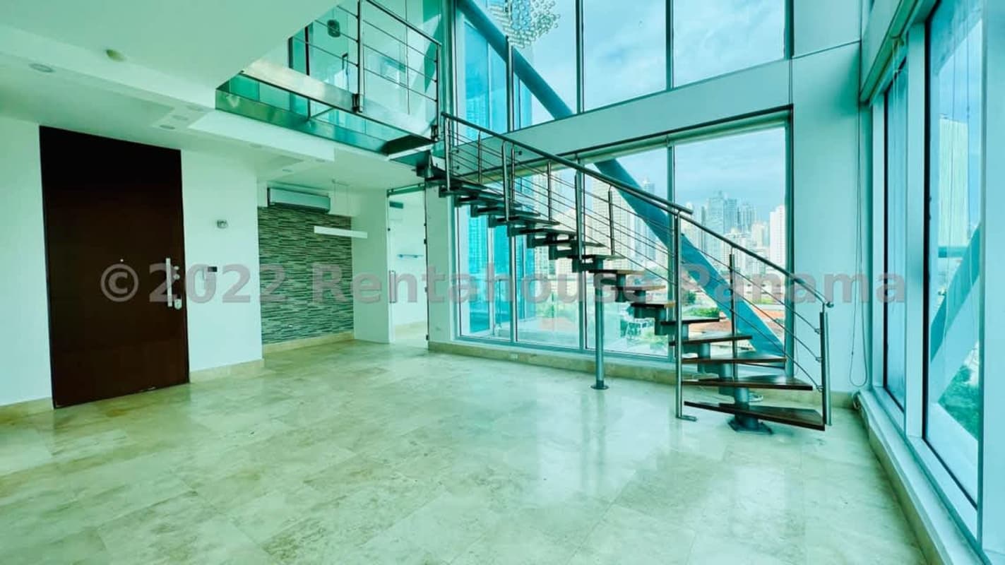 Modern luxurious bathroom with glass walk-in shower and elegant vanity Panama