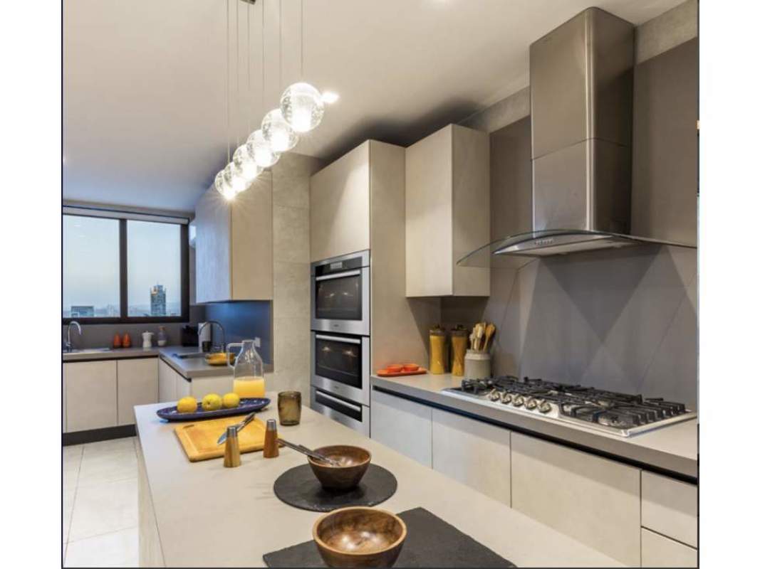 Modern kitchen with island, luxury appliances, ocean views PH Ocean Front Punta Paitilla Panama