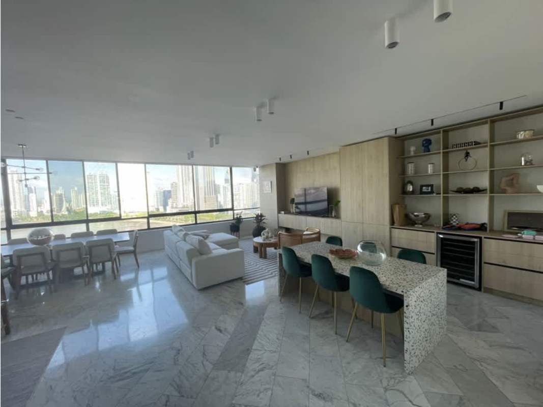 Modern open-plan living dining with floor-to-ceiling windows PH Villa Marina Punta Paitilla