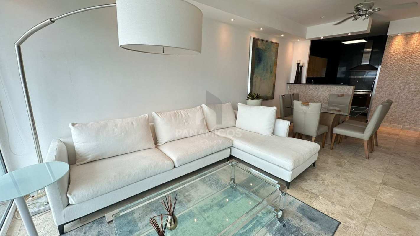 Kitchen featuring granite countertops, stainless appliances and modern cabinetry in Sky Residences apartment Panama