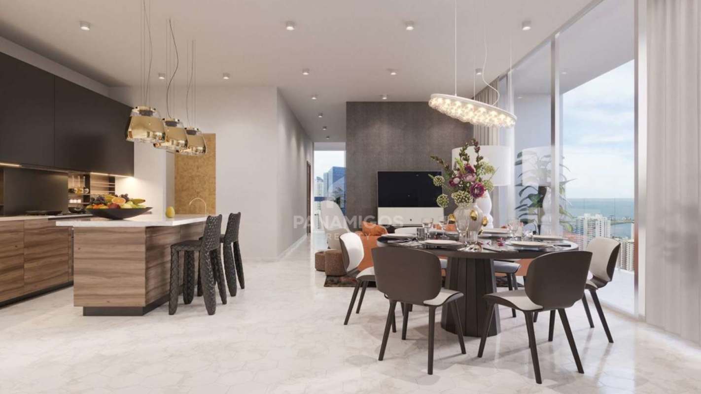 Open-concept condo with city skyline view at PH Wanders & Yoo Panama City