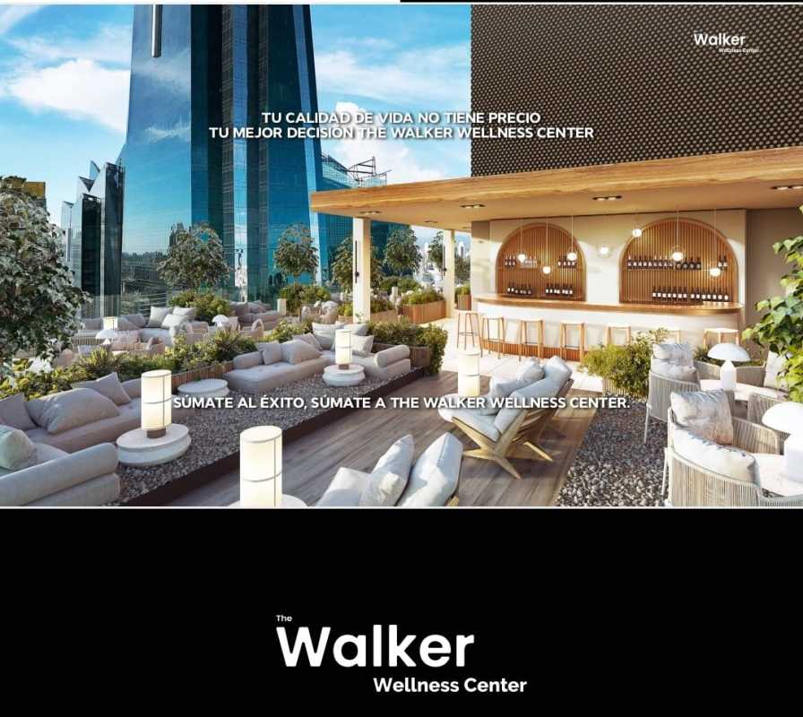 Luxurious rooftop terrace with infinity pool, outdoor lounge and panoramic skyline views at The Walker Wellness Center in Calle 50 Panama City