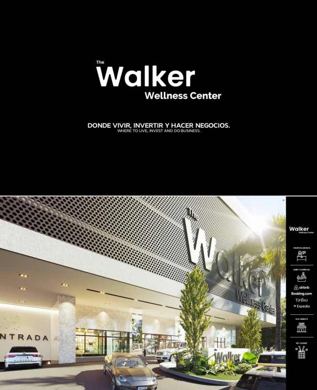 Modern facade and main entrance of The Walker Wellness Center with contemporary architecture on Calle 50 Panama City