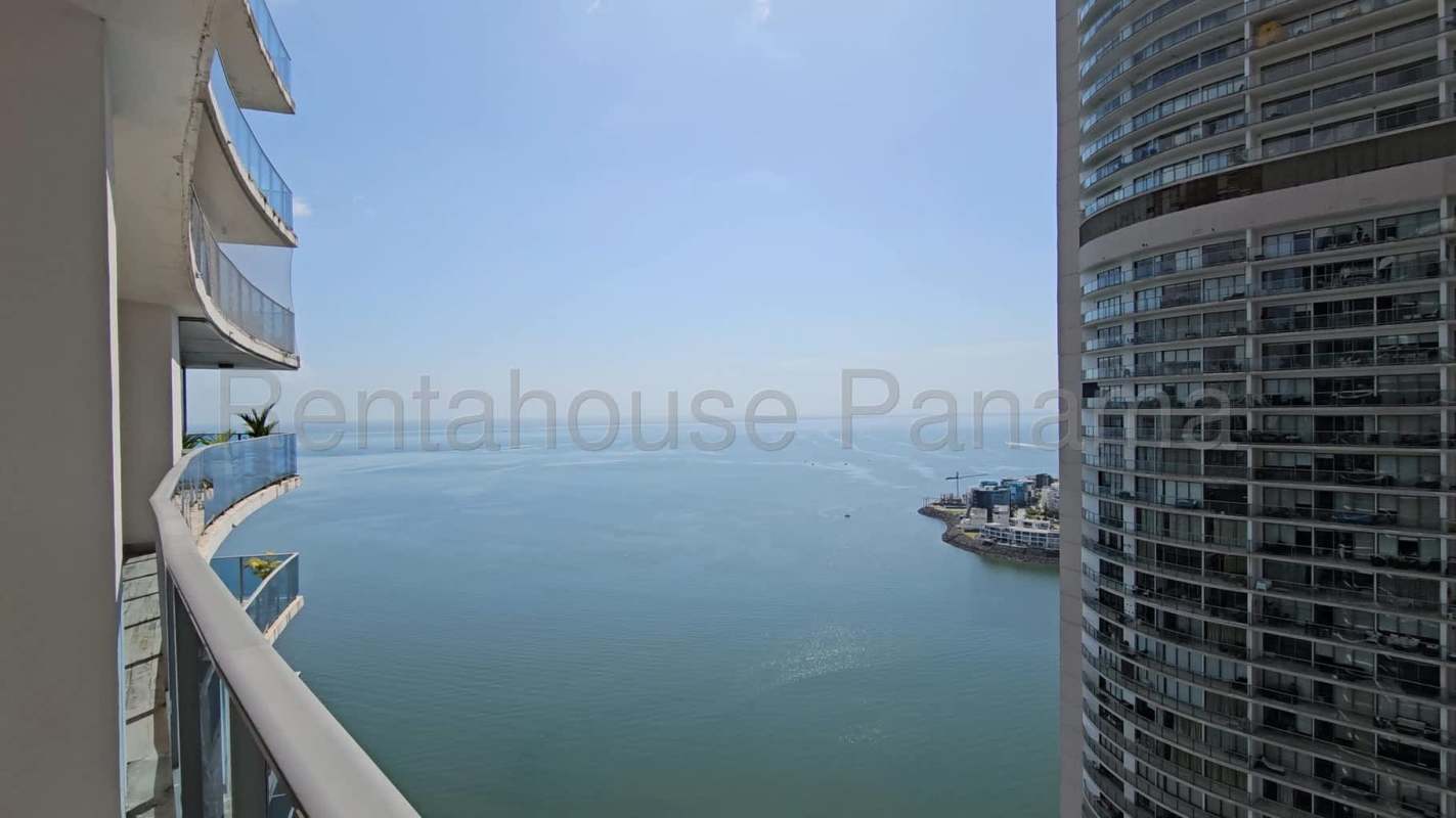 Master bedroom with large windows ocean views ensuite luxury bathroom marble floors PH Ocean Club Panama