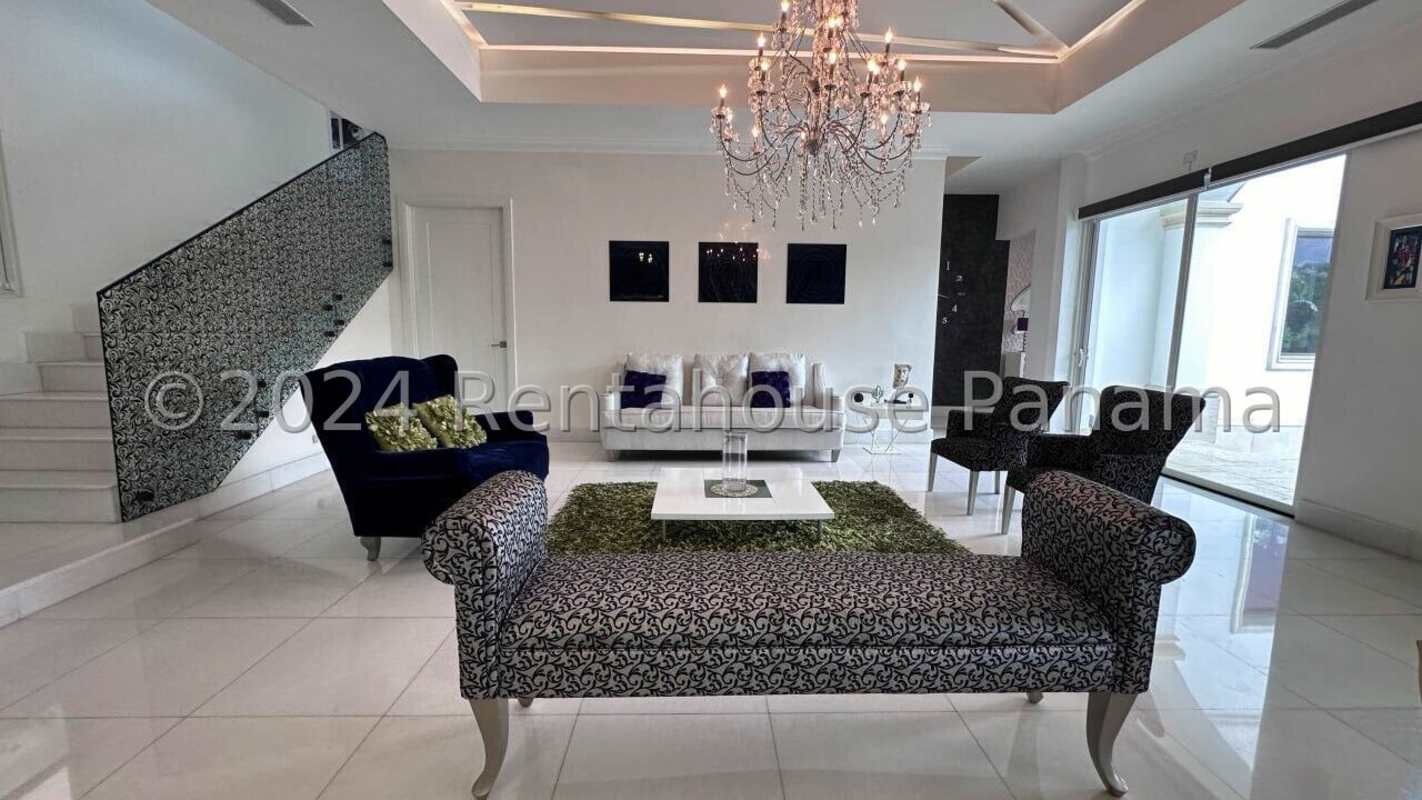 Spacious living room with chandeliers high ceilings luxury finishes house for sale Panama