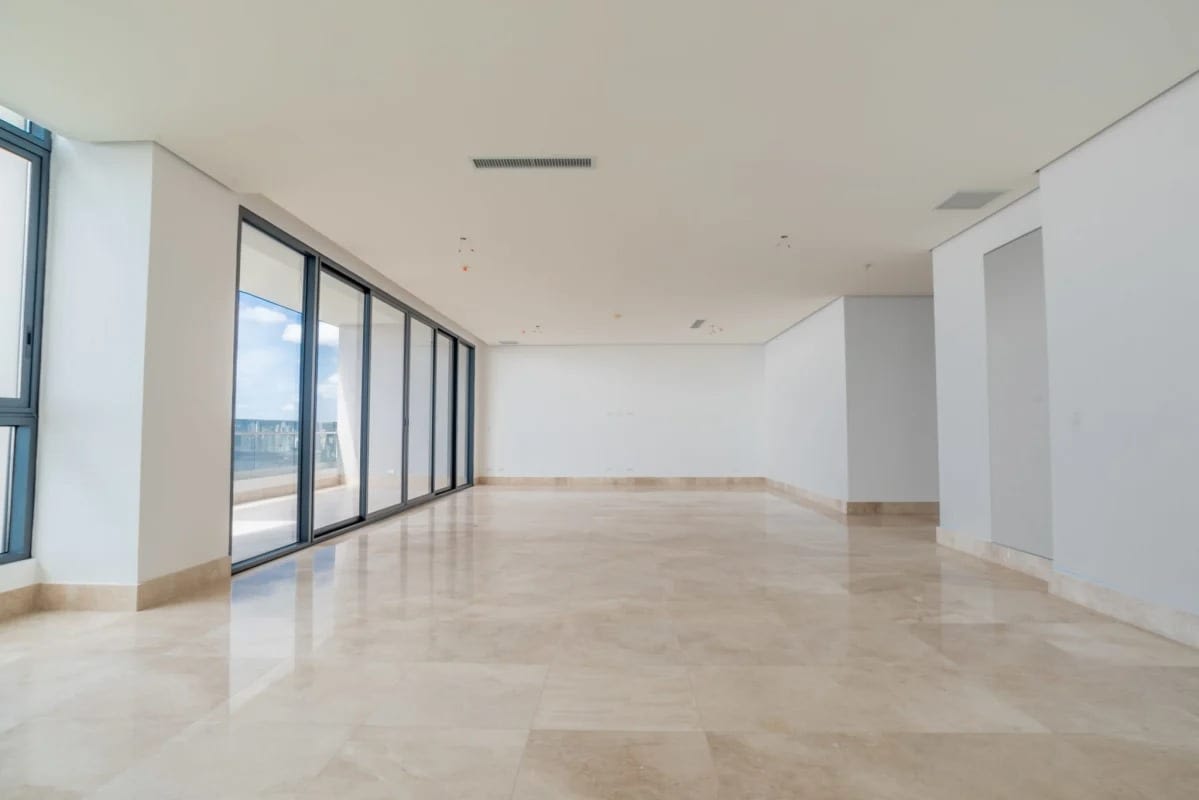 Open concept living dining large windows ocean skyline view PH Matisse Panama