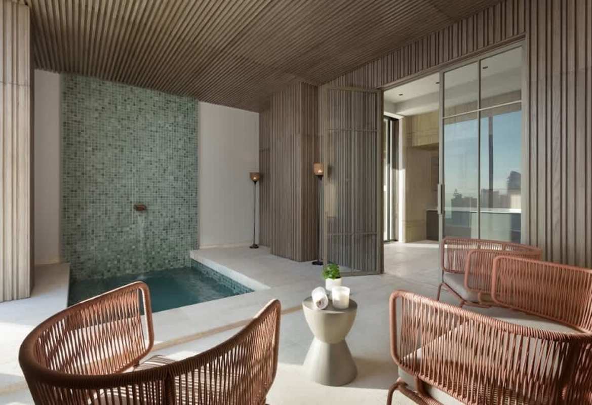 Indoor pool lounge modern finishes inside PH The Towers Panama