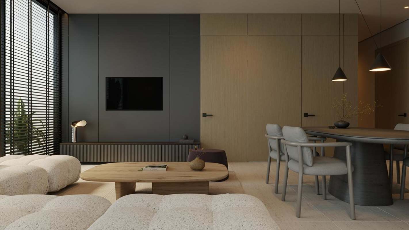 Modern living and dining area with large windows and pendant lighting PH Mova Obarrio Panama