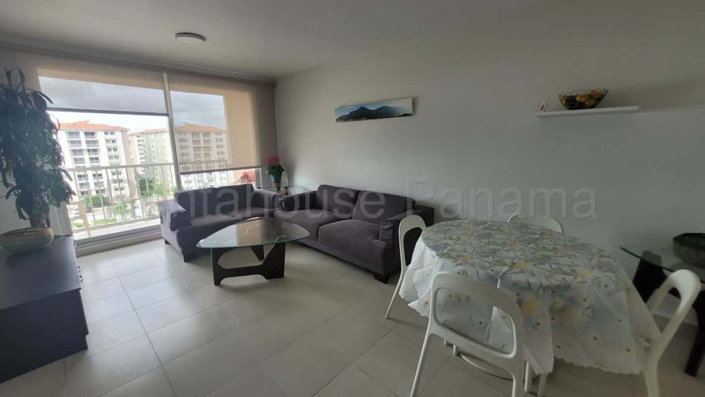 Bright living area with ceramic floors and balcony PH Versalles Panama City apartment for rent
