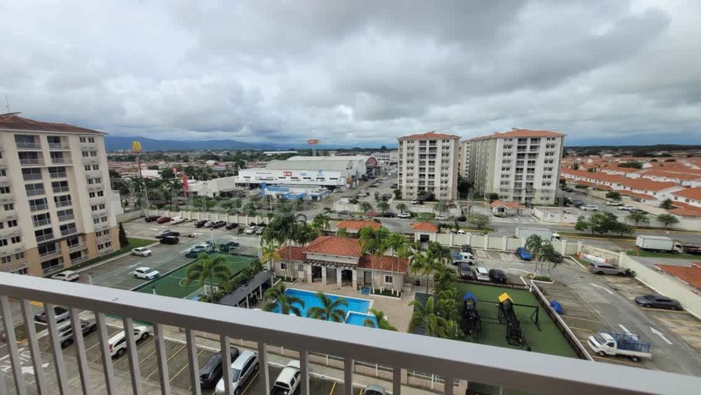 Balcony view of residential complex pool parking PH Versalles Panama City apartment