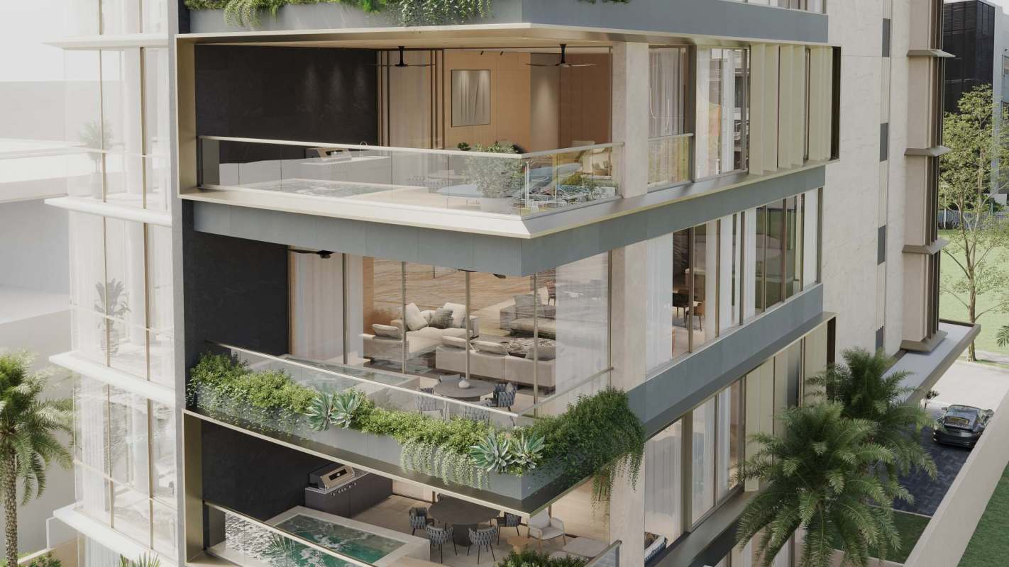 Luxury kitchen with waterfall marble island and stainless appliances Ocean Reef Islands Panama City