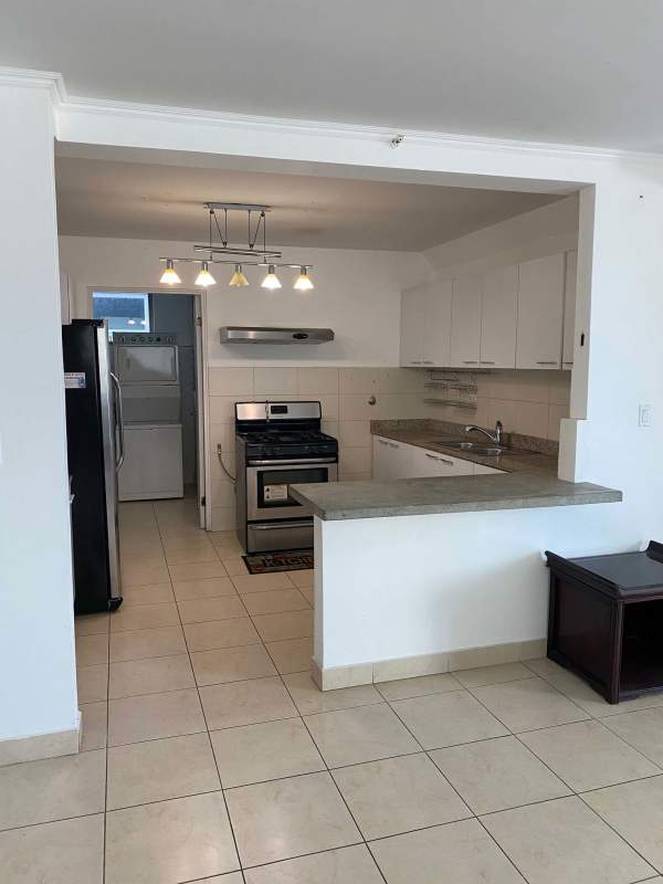 Minimalist bathroom with pedestal sink and shower PH Deluna Park Panama City