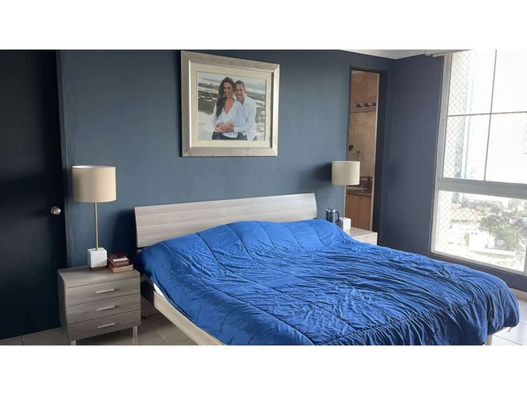 Aerial city skyline with high-rise buildings waterfront urban setting in Punta Pacifica Panama