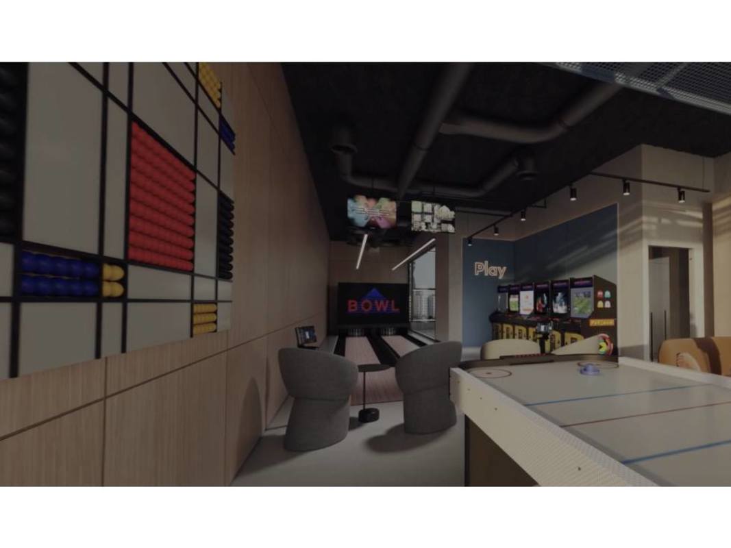 Luxury penthouse dining room with city view, contemporary chandelier at Moderna 360 Marbella Panama