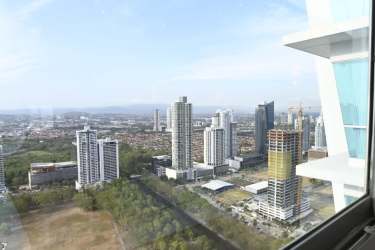 Open designer living dining space marble flooring PH Titanium Costa del Este Panama