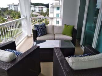 Modern furnished bedroom with coastal style in PH Balboa Tower Bijao Panama