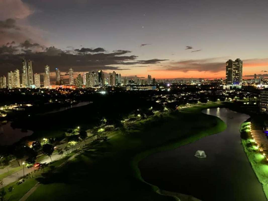 Spacious panoramic balcony with city and golf views at La Vista on the Green Santa Maria