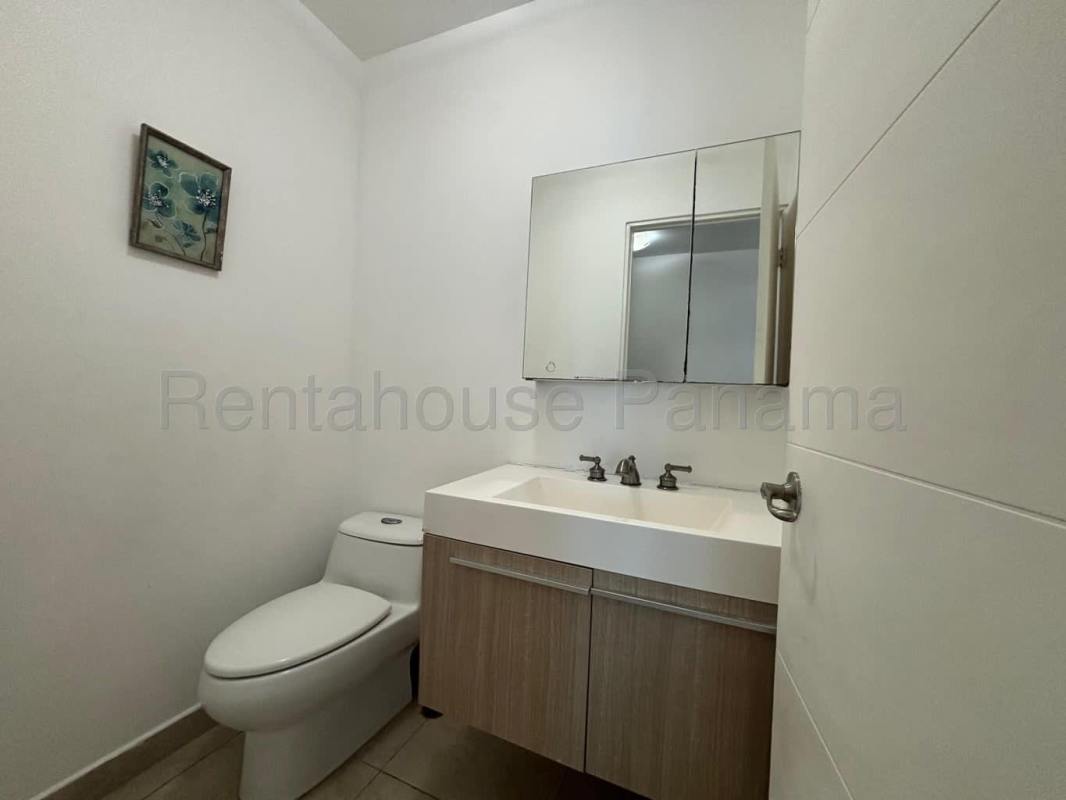 Large sea-facing balcony with glass railing ocean and skyline views in PH BICSA Tower Panama City