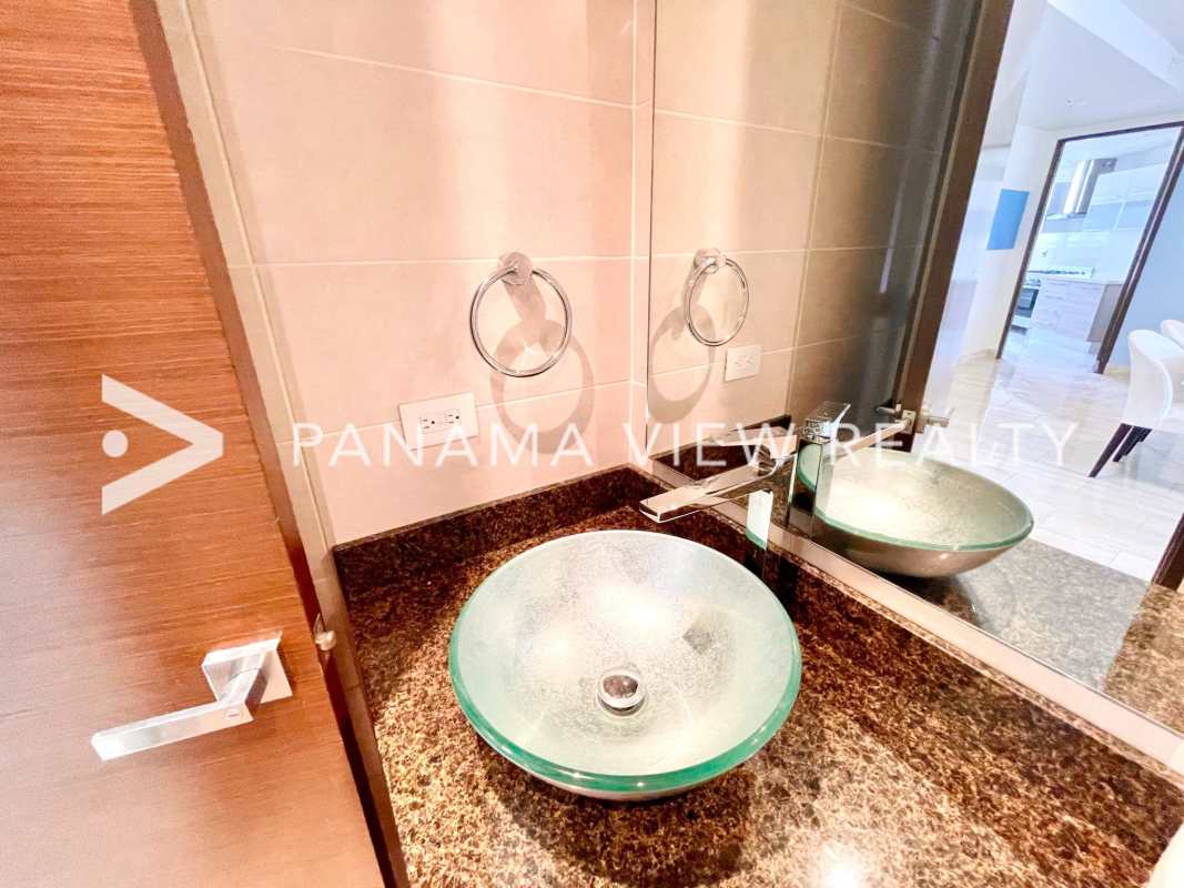 Modern bathroom marble double sink walk-in shower Costa del Este PH The Regent