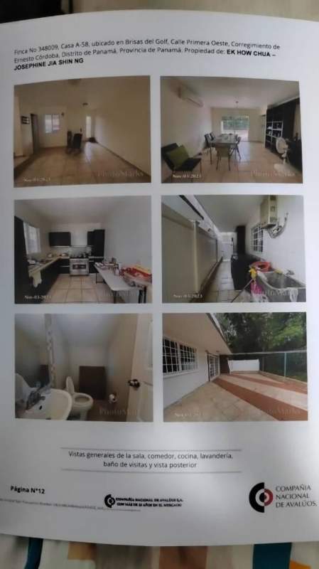 Composite image dining, kitchen, living, bathrooms and backyard at PH Everest Brisas del Golf Panama