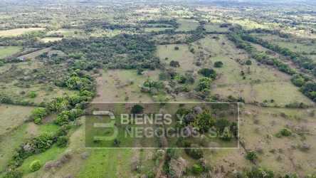 Wide angle aerial of large agricultural ranch with mountain backdrop Chiriquí