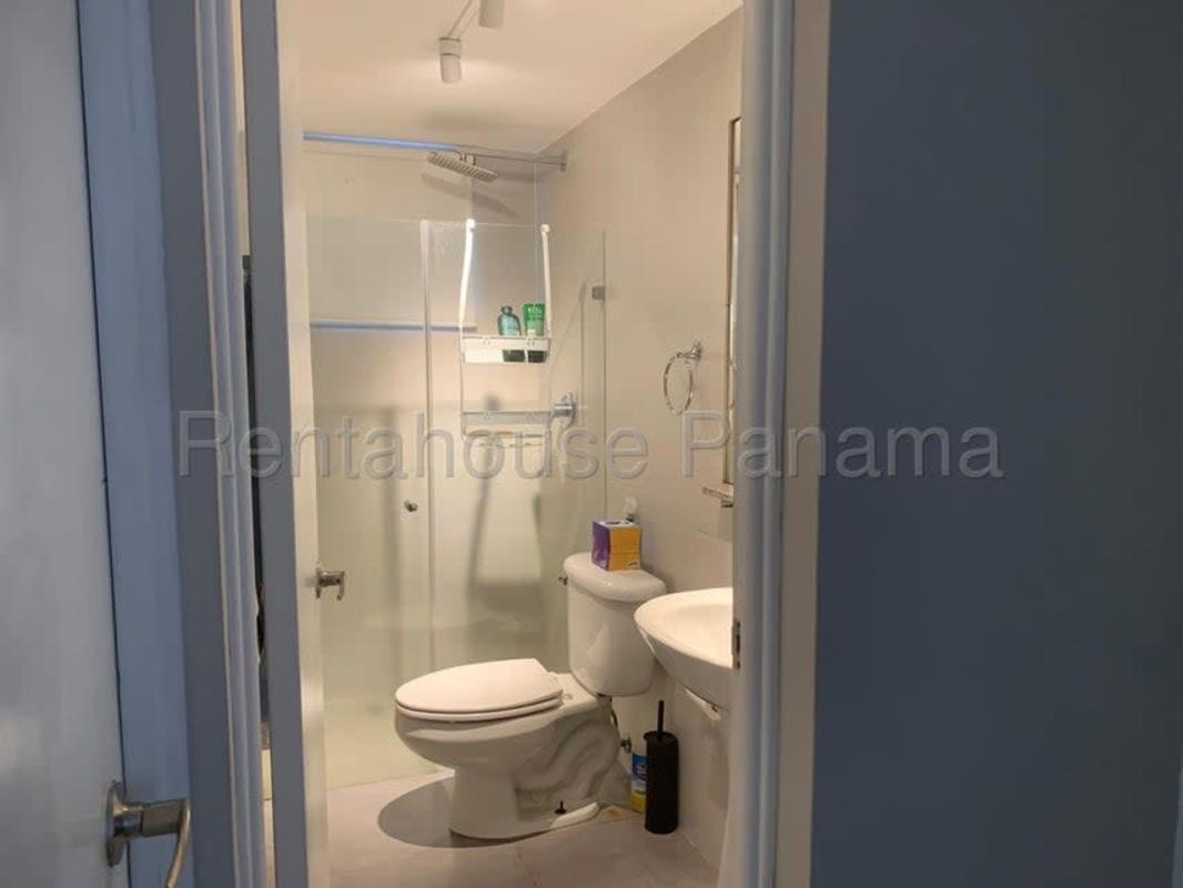 Bathroom featuring walk-in glass shower and contemporary design in Altos del Golf Panama