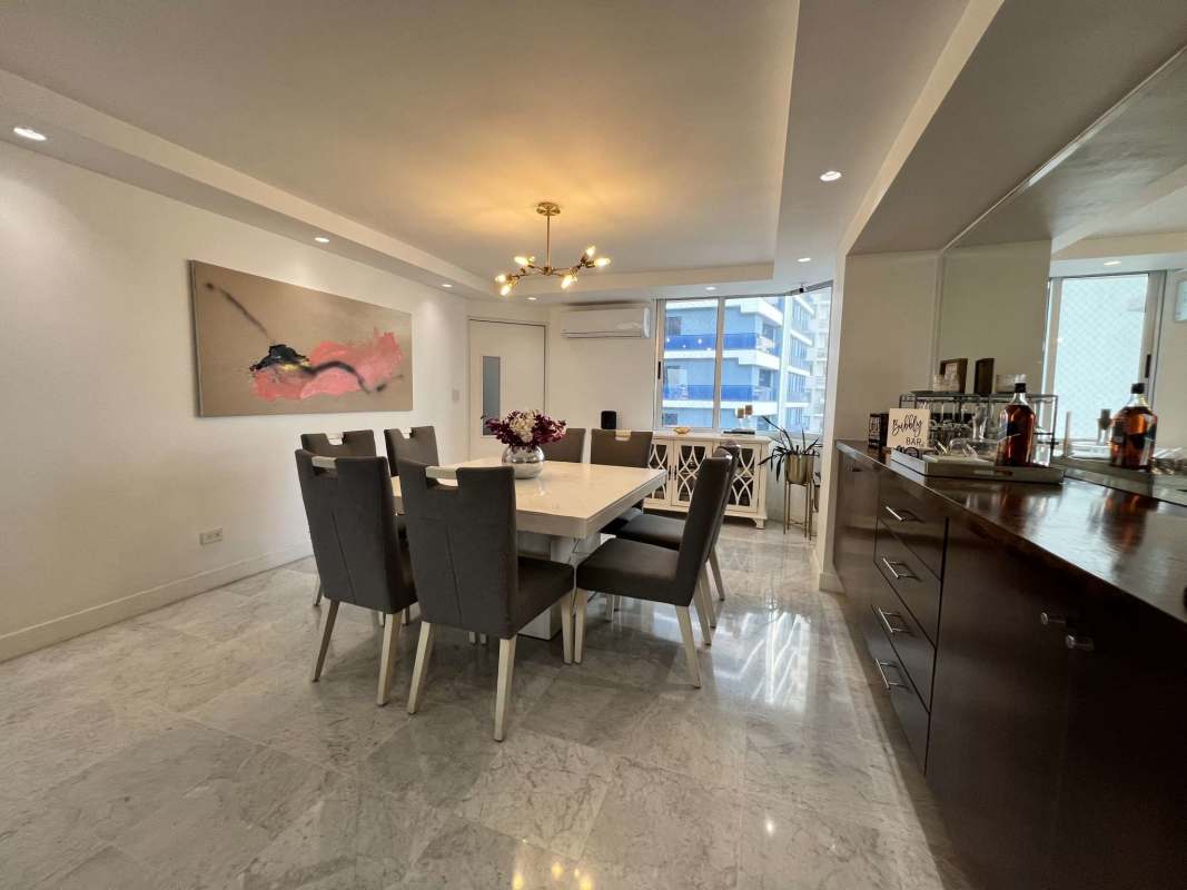 Luxury kitchen with marble countertops gas stove built-in appliances in PH Ocean Front Punta Paitilla Panama