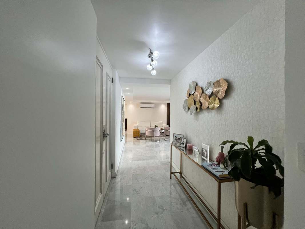 Spacious den family room area with marble floors in PH Ocean Front Punta Paitilla Panama