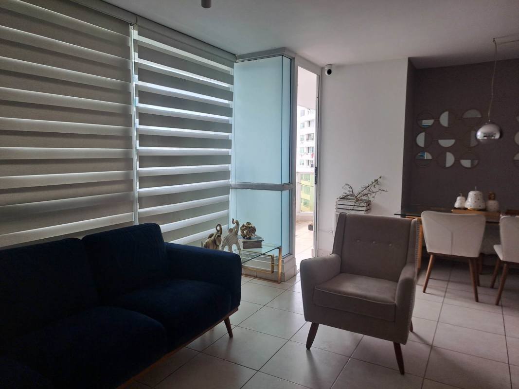Modern hallway with wood accent wall and track lighting in PH El Mare 600 Edison Park Panama