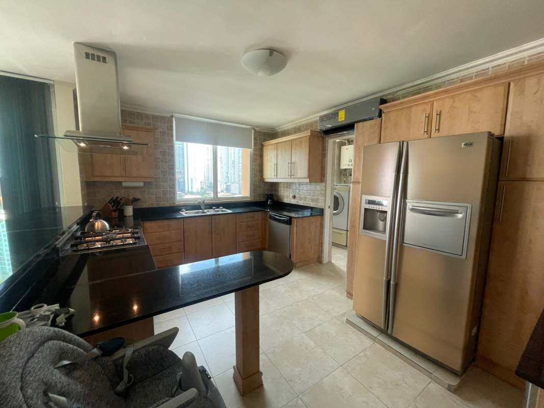 Bright spacious living dining area with balcony and ocean view PH Mystic Point Punta Pacifica Panama City