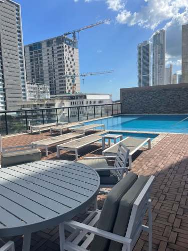 Sleek kitchen design with granite, tile backsplash, stainless appliances in PH H2O on Avenida Balboa