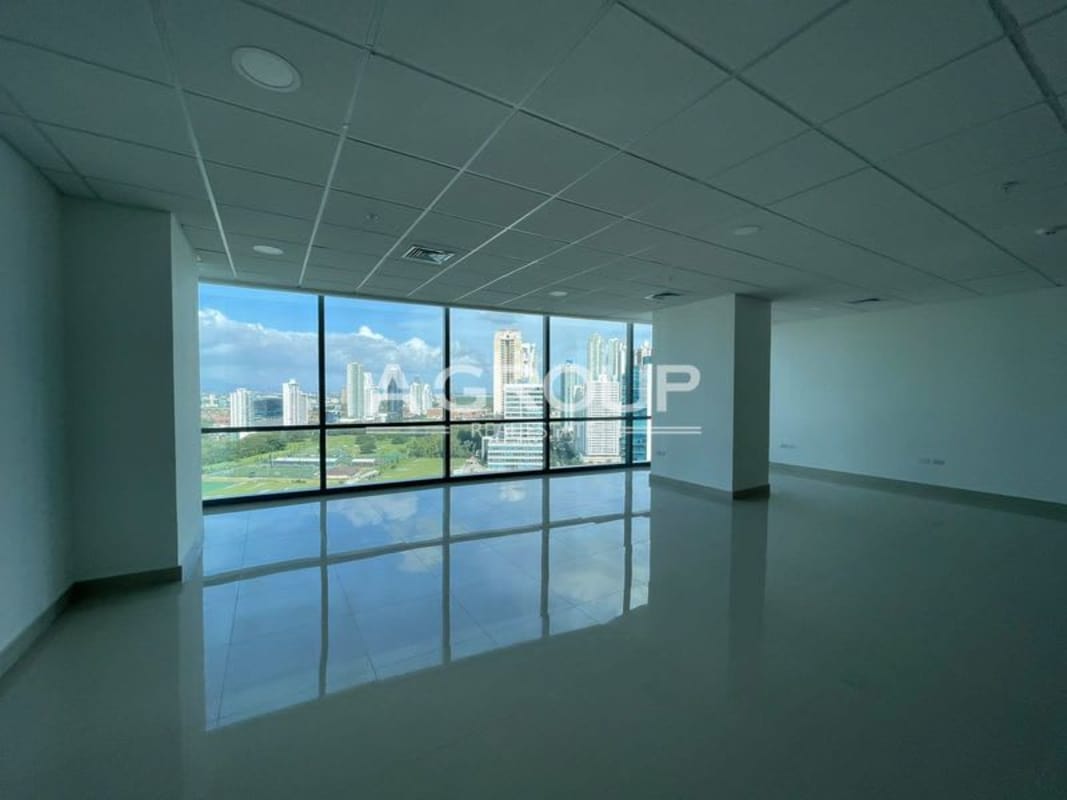Panoramic city views from modern glass windowed office at Financial Park Costa del Este Panama